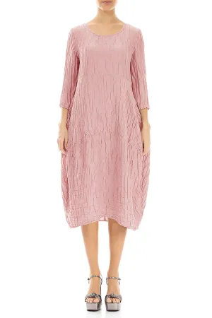 Balloon Crinkled Powder Pink Silk Linen Dress