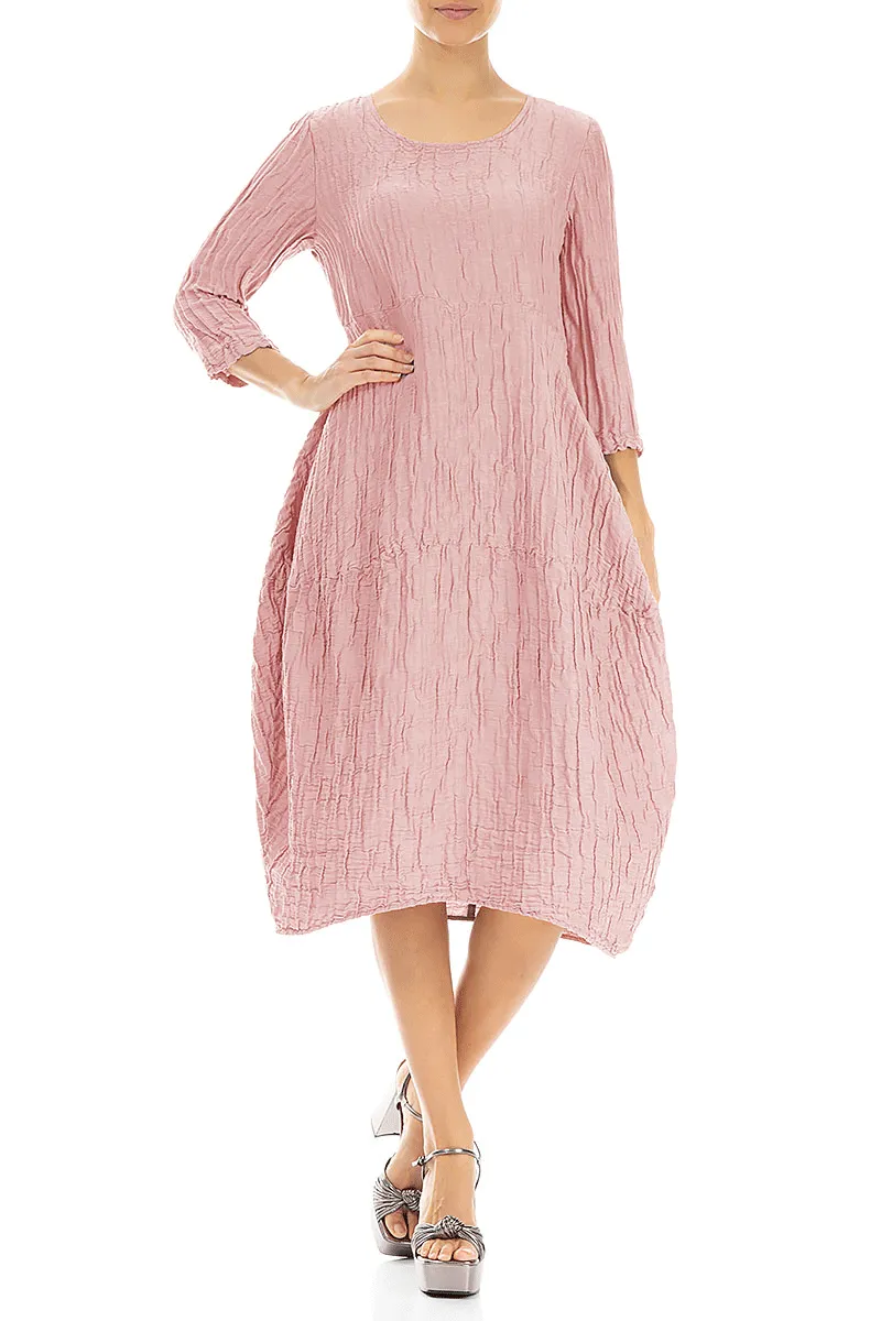 Balloon Crinkled Powder Pink Silk Linen Dress