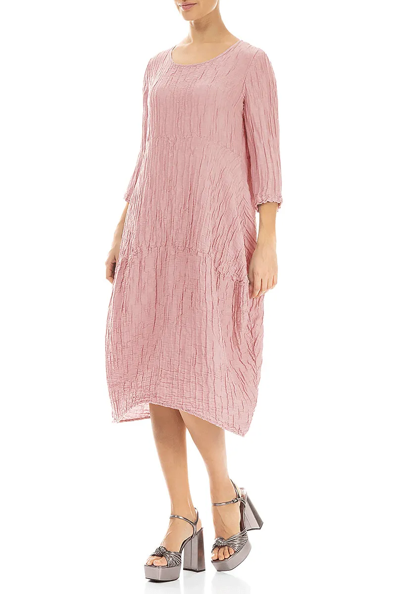 Balloon Crinkled Powder Pink Silk Linen Dress