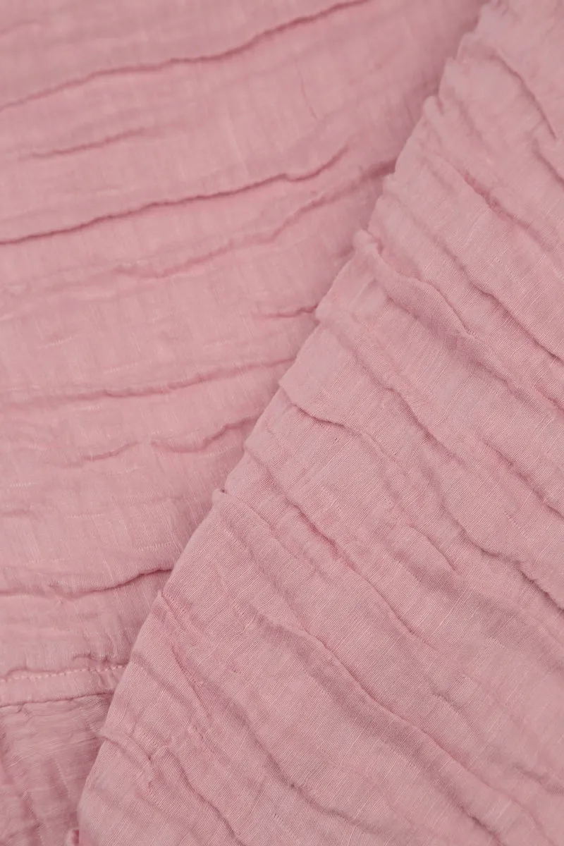 Balloon Crinkled Powder Pink Silk Linen Dress