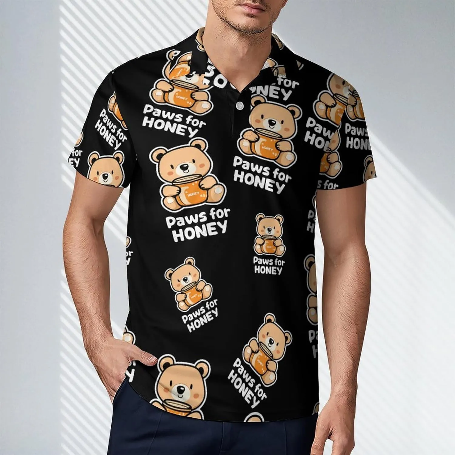 Bear Paws for Honey Men's Polo-Shirt Regular-Fit Short Sleeve Sports Quick Dry Golf Tennis T-Shirt