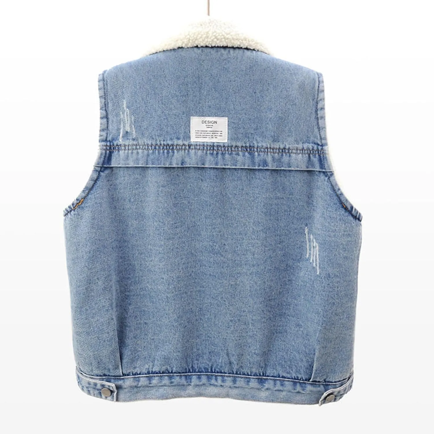 Binmer Womens Sherpa Fleece Lined Denim Vest Lapel Coat Loose Sleeveless Wool Warm Jean Jacket Waistcoat Outwear with Pocket