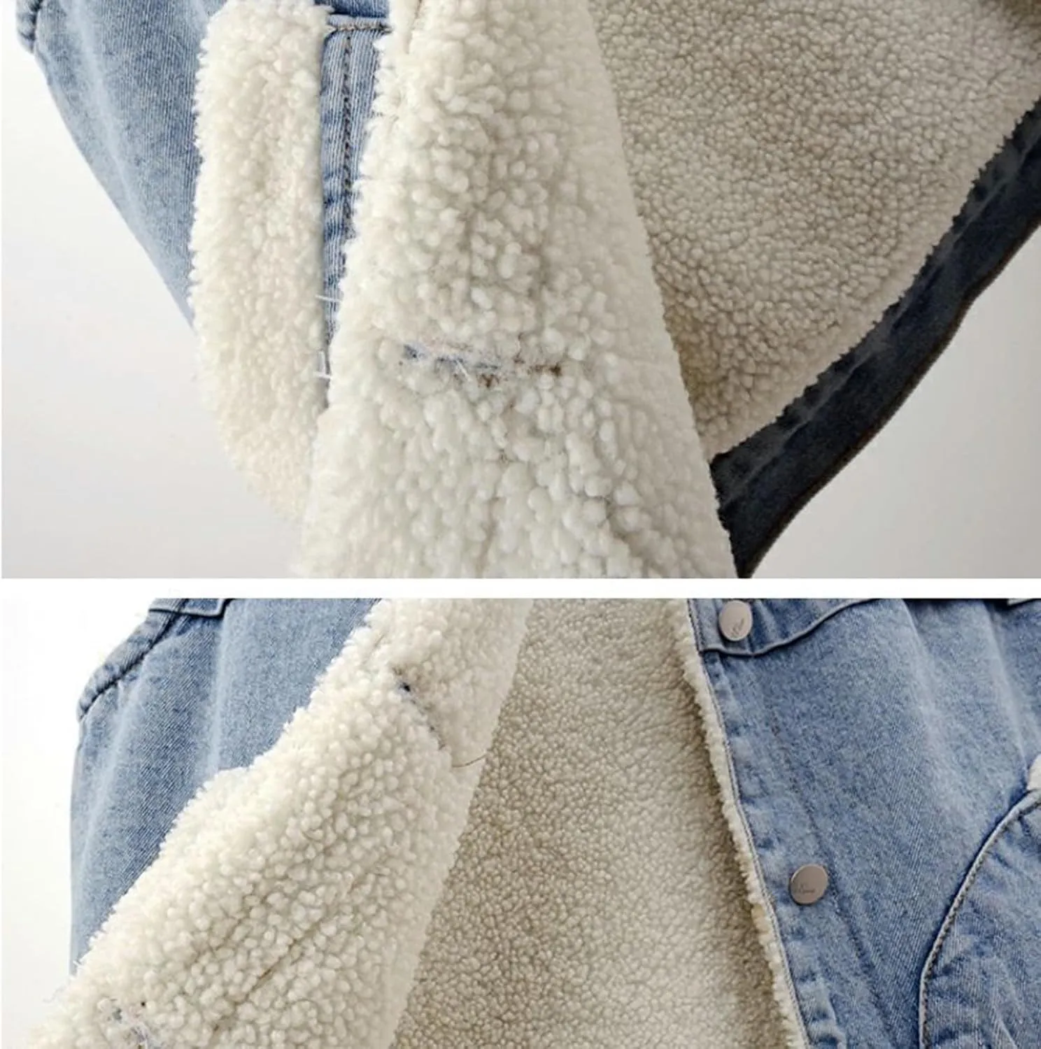 Binmer Womens Sherpa Fleece Lined Denim Vest Lapel Coat Loose Sleeveless Wool Warm Jean Jacket Waistcoat Outwear with Pocket