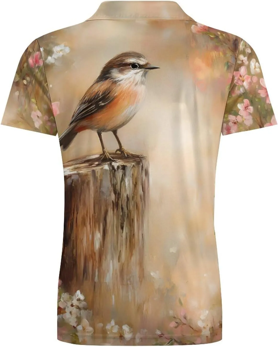 Bird on A Tree Stump Men's Polo-Shirt Regular-Fit Short Sleeve Sports Quick Dry Golf Tennis T-Shirt