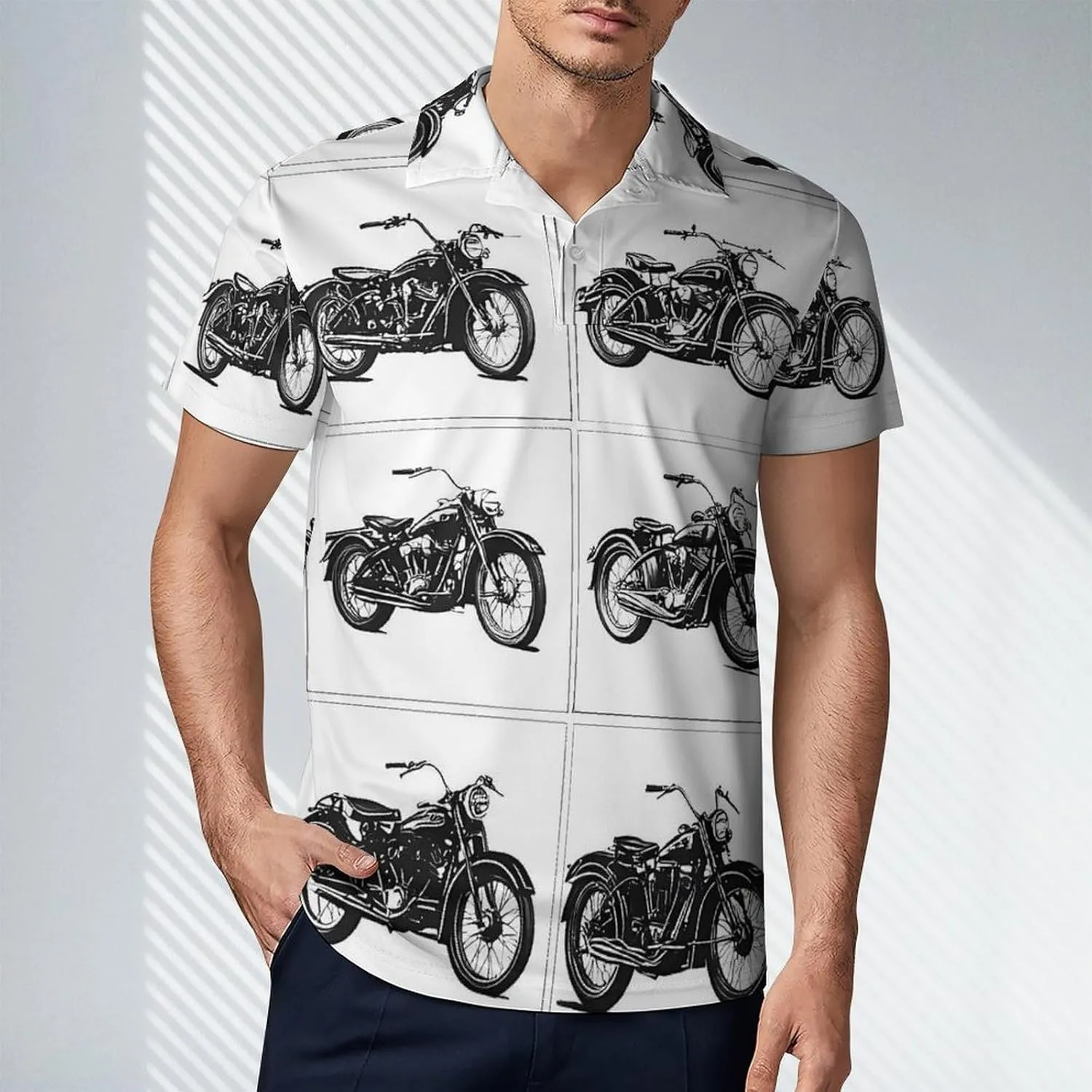 Black And White Motorcycle Men's Polo-Shirt Regular-Fit Short Sleeve Sports Quick Dry Golf Tennis T-Shirt
