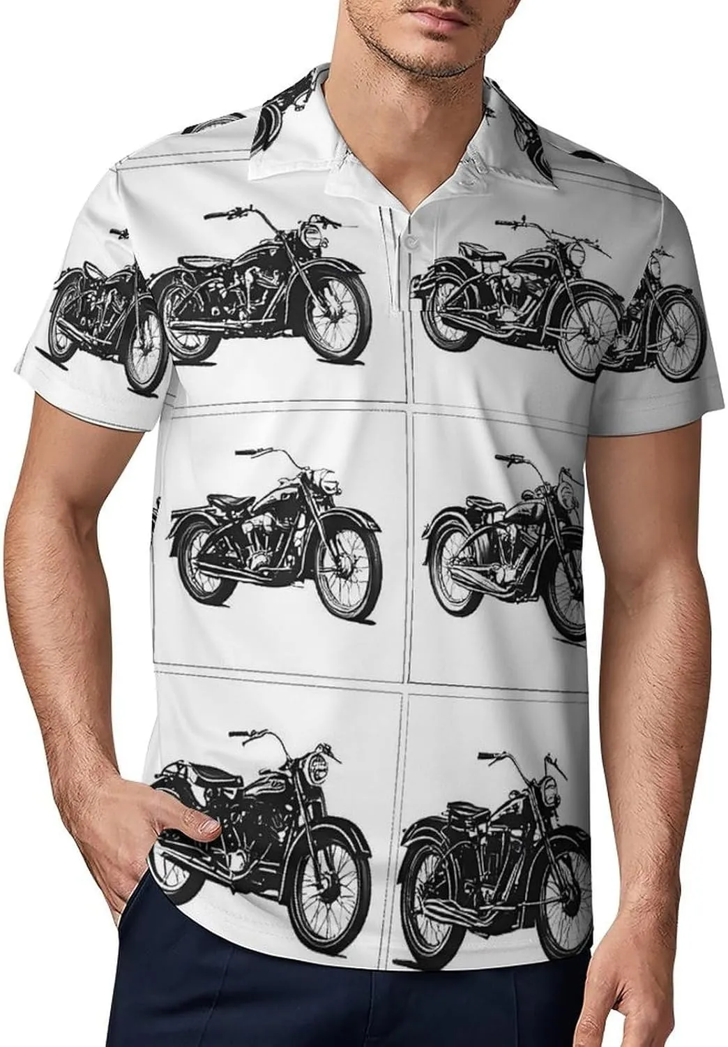 Black And White Motorcycle Men's Polo-Shirt Regular-Fit Short Sleeve Sports Quick Dry Golf Tennis T-Shirt