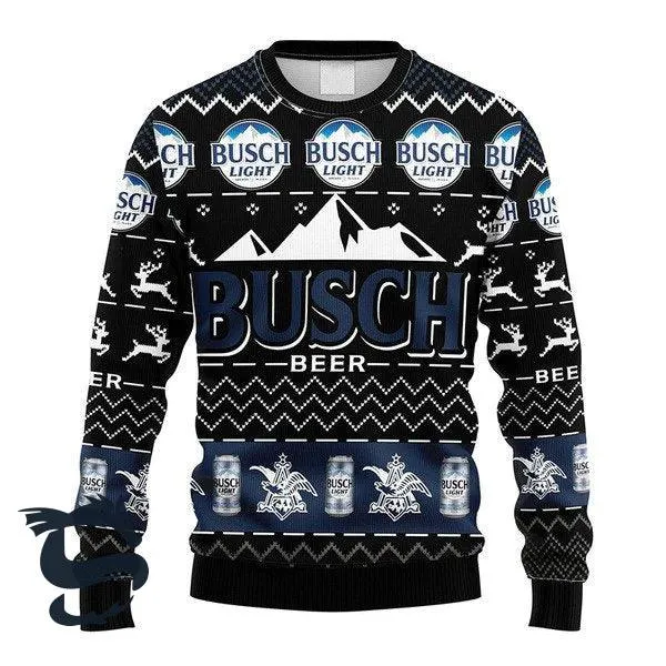 Black Busch Beer Christmas Ugly Sweater