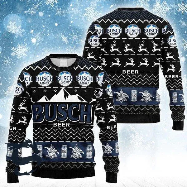 Black Busch Beer Christmas Ugly Sweater