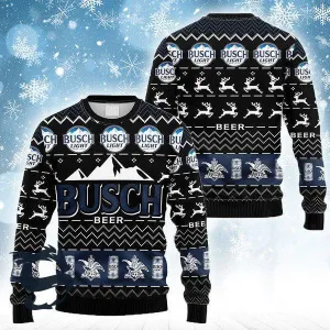Black Busch Beer Christmas Ugly Sweater