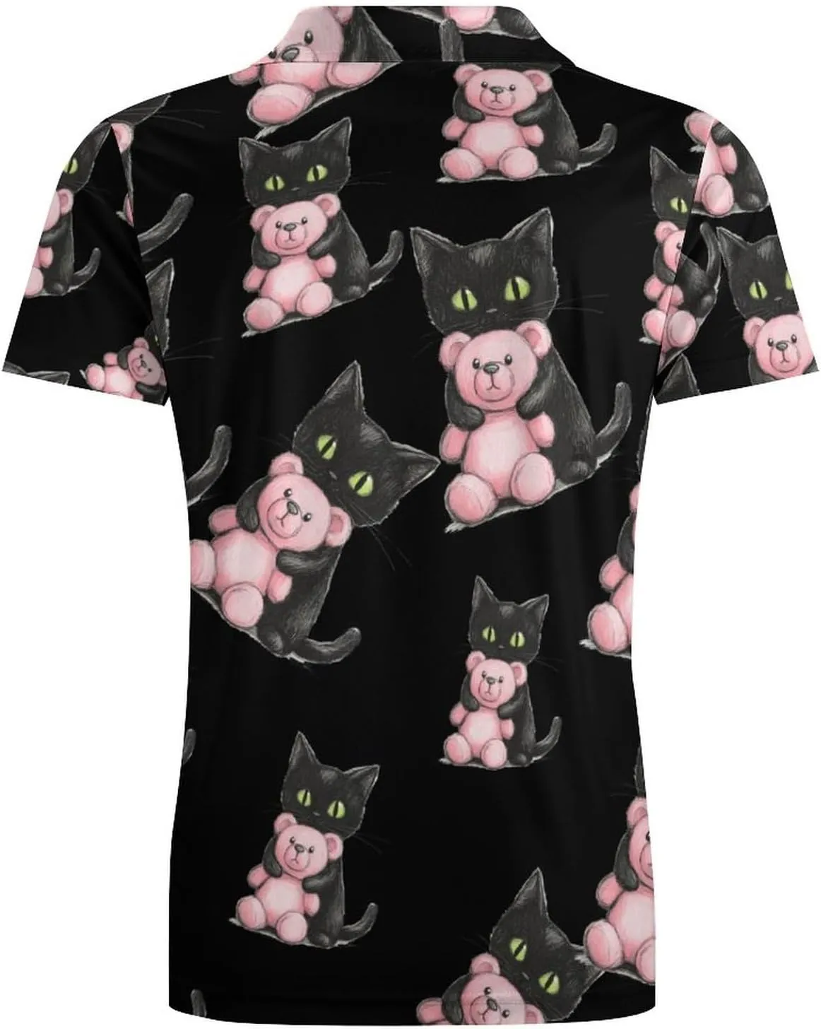 Black Cat Friend Teddy Bear Men's Polo-Shirt Regular-Fit Short Sleeve Sports Quick Dry Golf Tennis T-Shirt