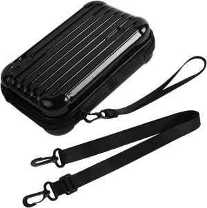 Black Hard Shell Cosmetics Case Carrying Hard Bag for Toiletry Storage Cross Body Bag with Shoulder Strap for Detachable Grip Rope and Shoulder Strap for Travel
