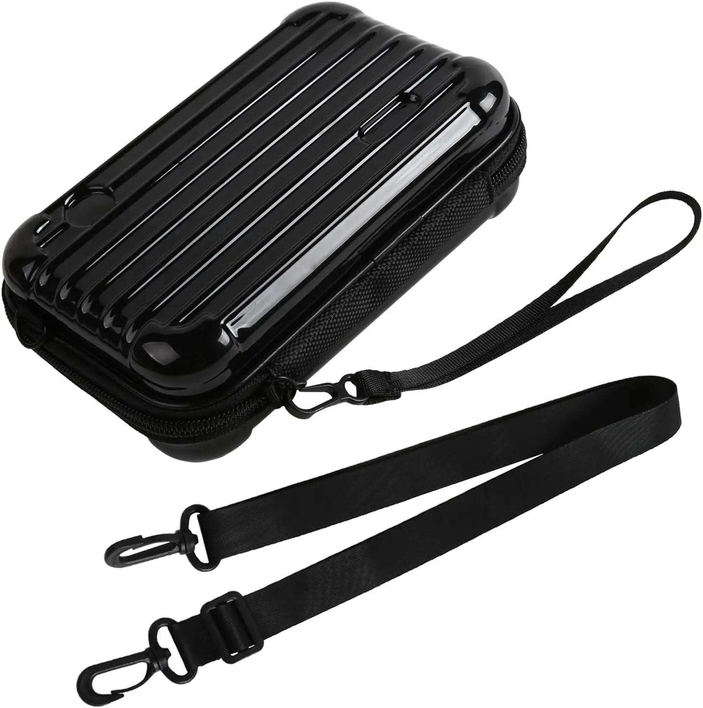 Black Hard Shell Cosmetics Case Carrying Hard Bag for Toiletry Storage Cross Body Bag with Shoulder Strap for Detachable Grip Rope and Shoulder Strap for Travel