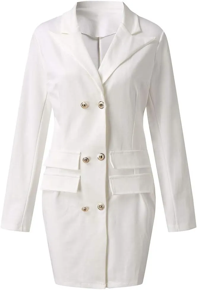 Blazer Dress for Women Sexy Notch Lapel Double Breasted Button Formal Suit Jackets Work Office Business Coat