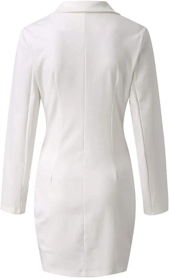 Blazer Dress for Women Sexy Notch Lapel Double Breasted Button Formal Suit Jackets Work Office Business Coat