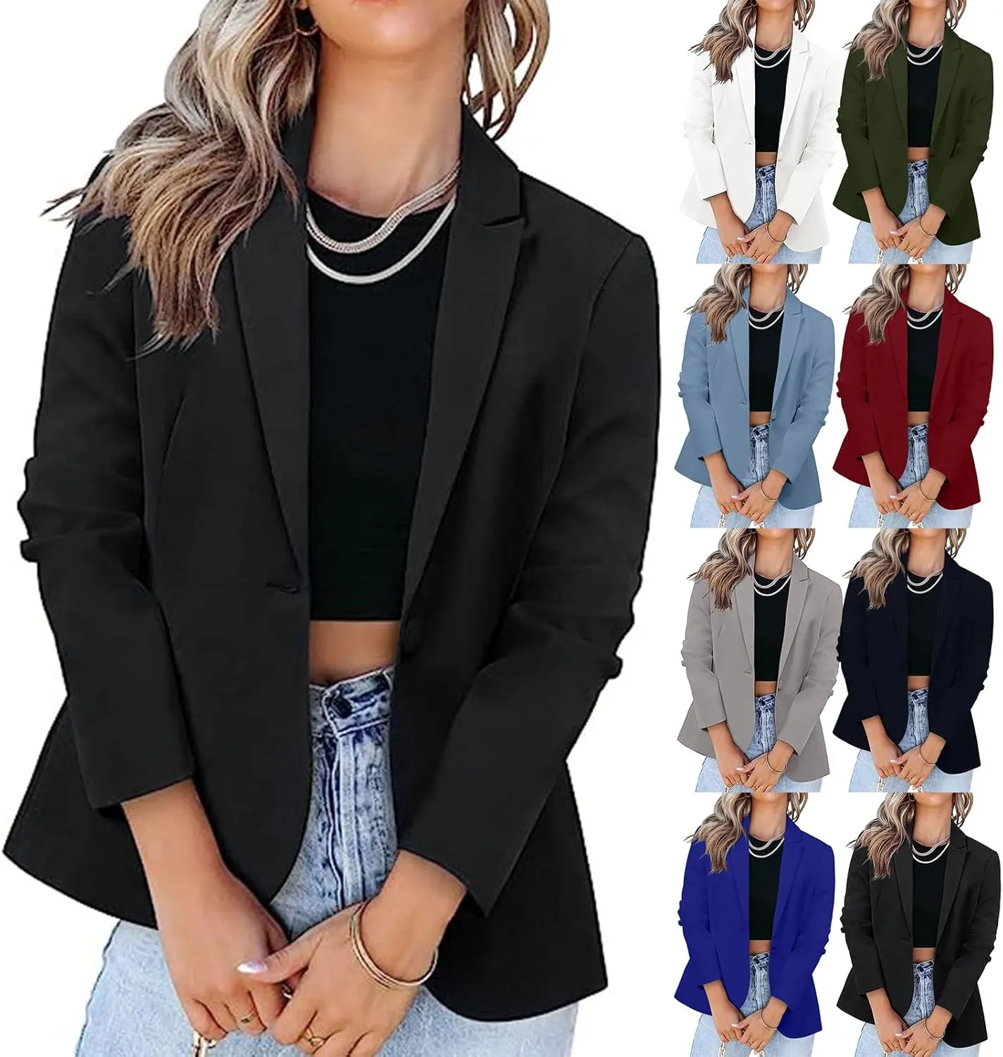 Blazers for Women Business Casual Blazer Long Sleeve Open Front Work Office Blazer Professional Suit Jacket Pockets