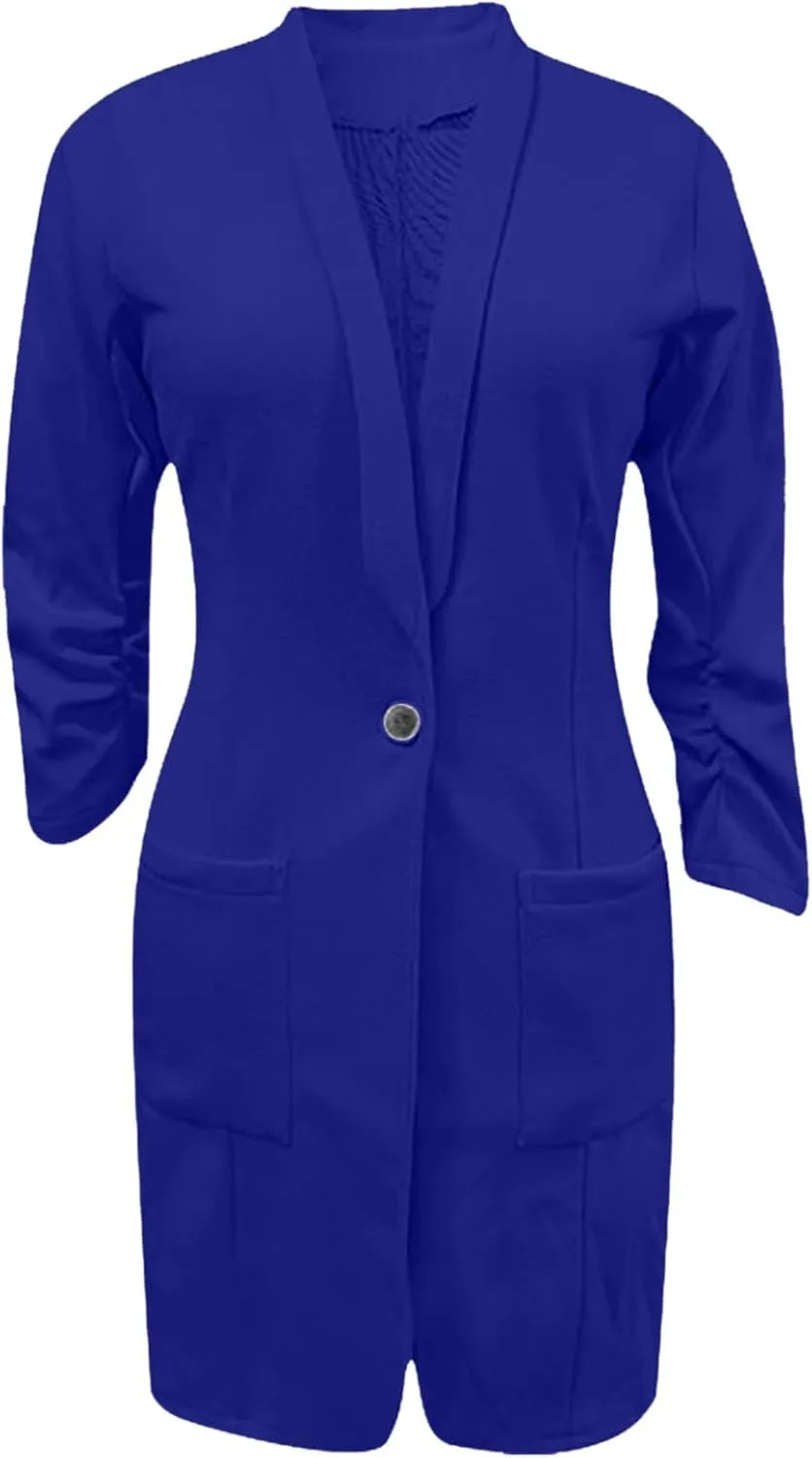 Blazers for Women Casual Ruched 3/4 Sleeve Lapel Oversized Long Blazer Jackets Business Work Cardigan Trench Coats