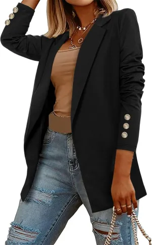 Blazers for Women Long Sleeve Open Front Top Business Casual Suit Jackets Office Work Coat Lapel Button Blazer Jacket