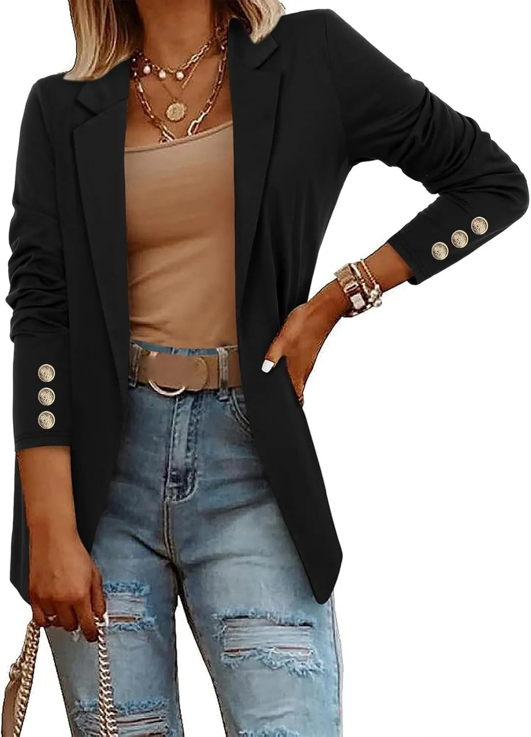 Blazers for Women Long Sleeve Open Front Top Business Casual Suit Jackets Office Work Coat Lapel Button Blazer Jacket