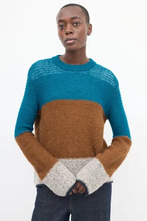 Brown & Blue Wool Colour Block Sweater