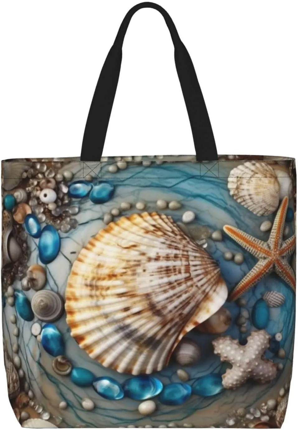 Canvas Tote Bag for Women Shoulder Tote Purse Reusable Grocery Bag ocean shell art Aesthetic Shopping Bags