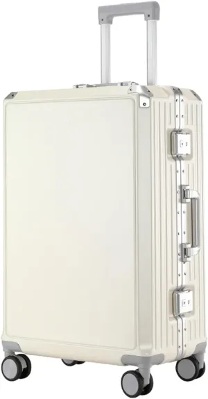 Carry on Luggage Ultra Lightweight Hard Shell Suitcase Cabin Size Wear Resistant Aluminum Frame 360  Universal Wheel TSA Password Lock,White,26in