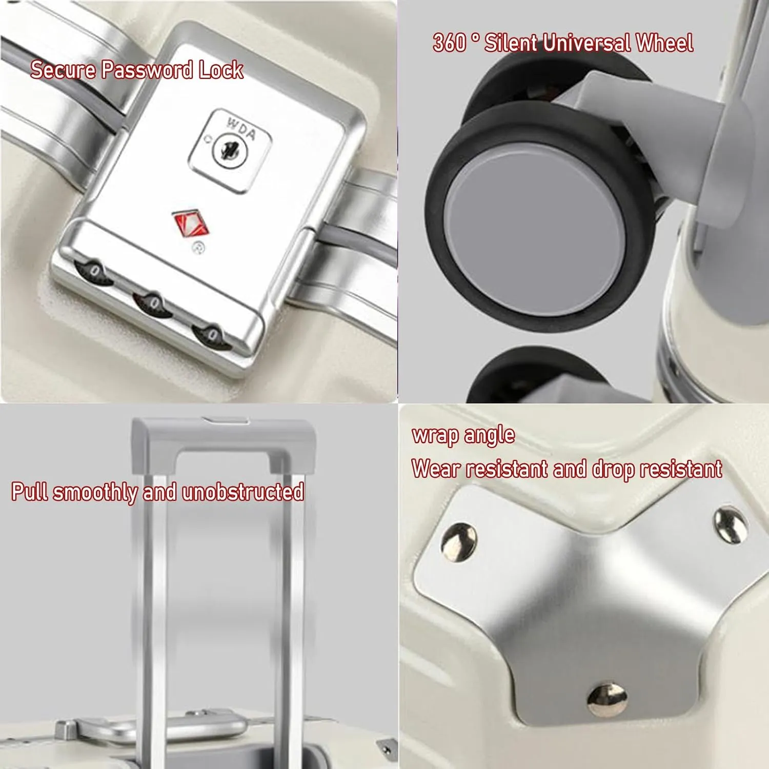 Carry on Luggage Ultra Lightweight Hard Shell Suitcase Cabin Size Wear Resistant Aluminum Frame 360  Universal Wheel TSA Password Lock,White,26in
