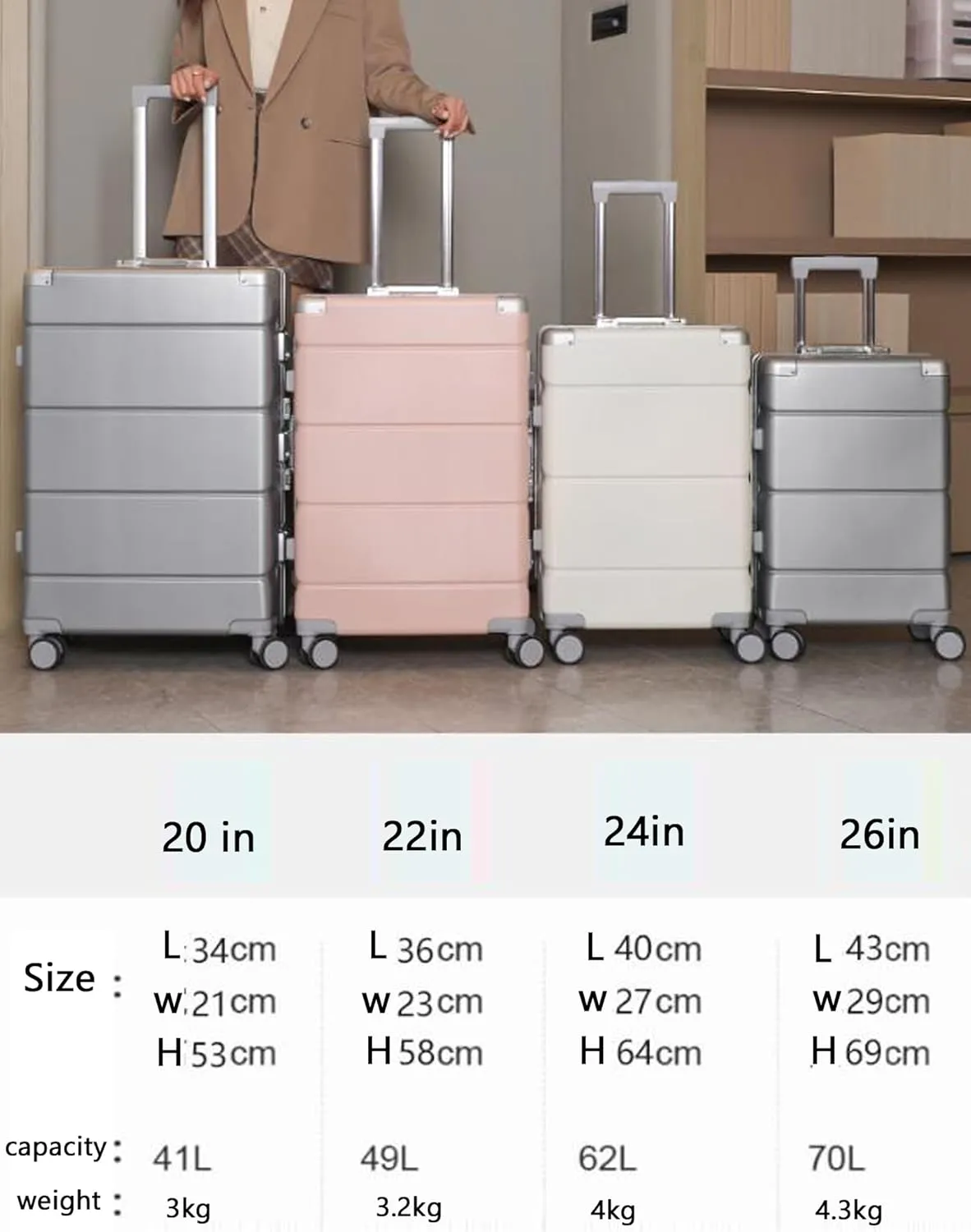 Carry on Luggage White Suitcase Hard Shell Travel Luggage Lightweight New PC Hard Shell Luggage,4,20in