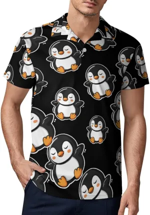 Cartoon Penguin Sleeping Men's Polo-Shirt Regular-Fit Short Sleeve Sports Quick Dry Golf Tennis T-Shirt
