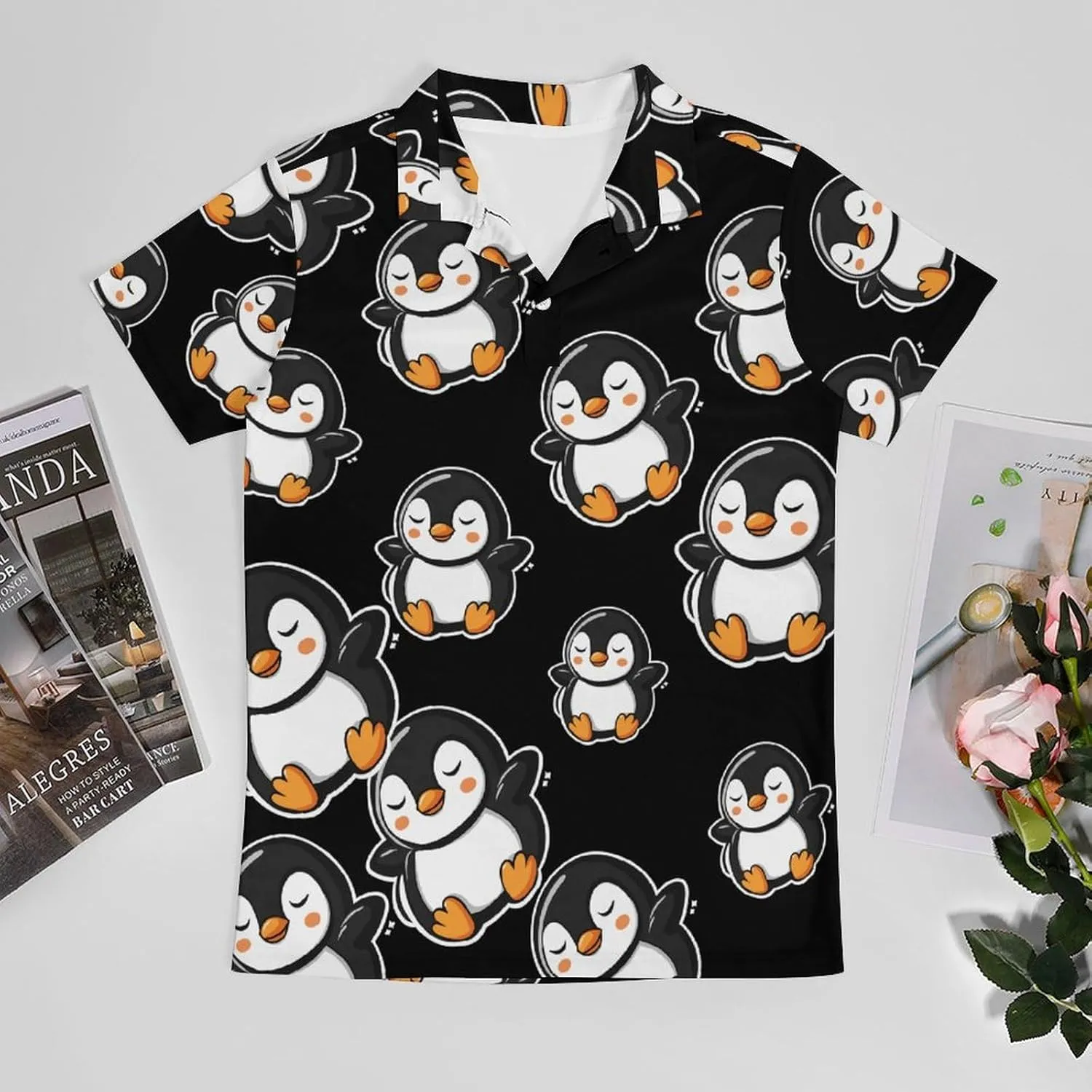 Cartoon Penguin Sleeping Men's Polo-Shirt Regular-Fit Short Sleeve Sports Quick Dry Golf Tennis T-Shirt