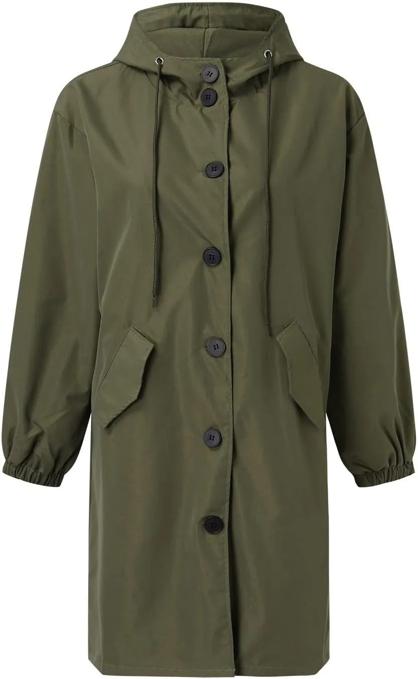 Casual Single Breasted Hooded Jacket, 2025 New Women's Winter Long Sleeve Lapel Button Up Long Coats