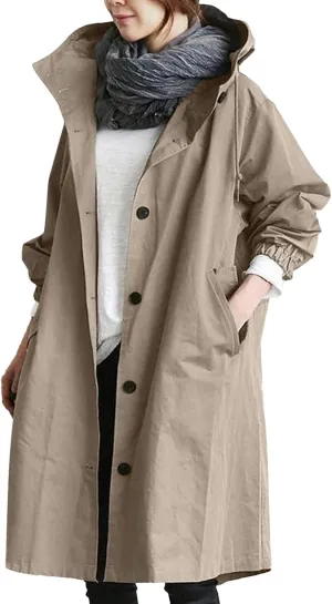 Casual Single Breasted Hooded Jacket, 2025 New Women's Winter Long Sleeve Lapel Button Up Long Coats