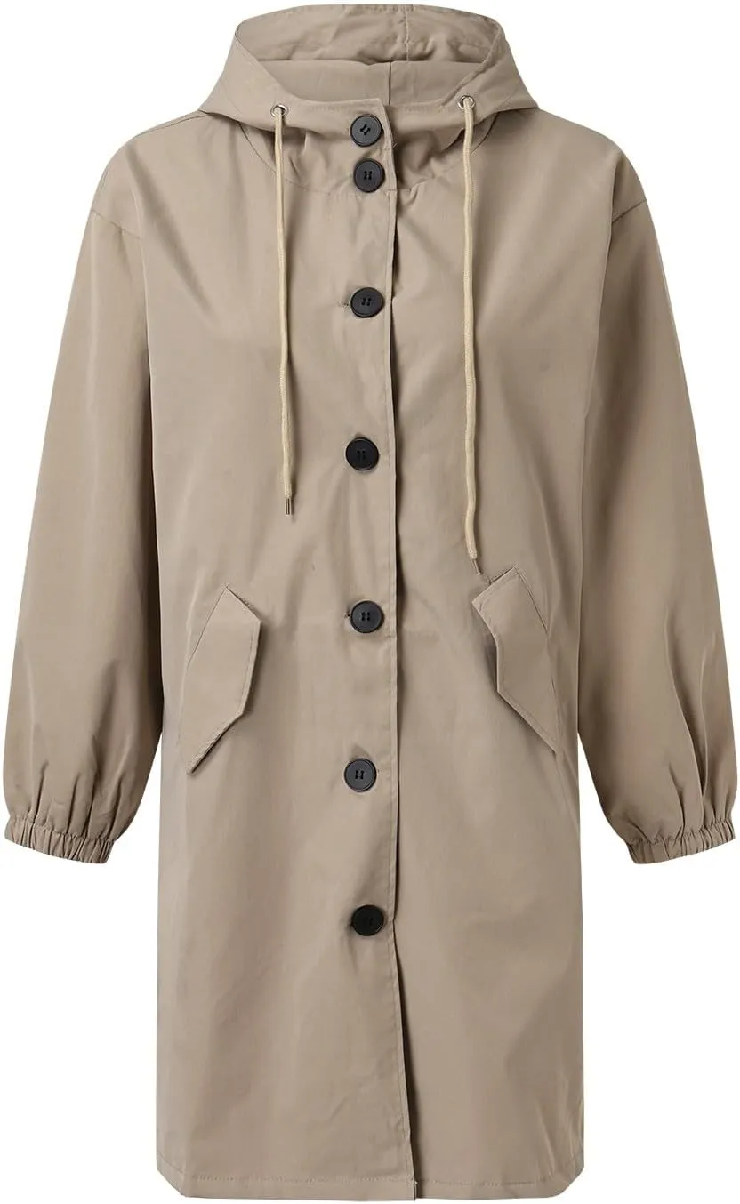Casual Single Breasted Hooded Jacket, 2025 New Women's Winter Long Sleeve Lapel Button Up Long Coats