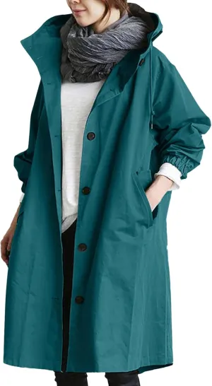 Casual Single Breasted Hooded Jacket, 2025 New Women's Winter Long Sleeve Lapel Button Up Long Coats