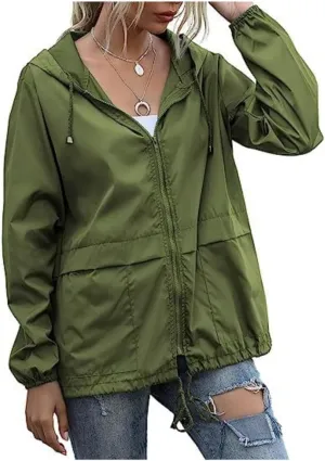 Cdiecer Women's Raincoats Lightweight Rain Jacket Waterproof Windproof Rain Coat Adjustable Hooded Windbreaker with Pockets