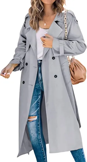 CHARTOU Women Trench Coat Mid Length Double Breasted Lightweight Jacket Windproof Long Duster Coat Overcoat