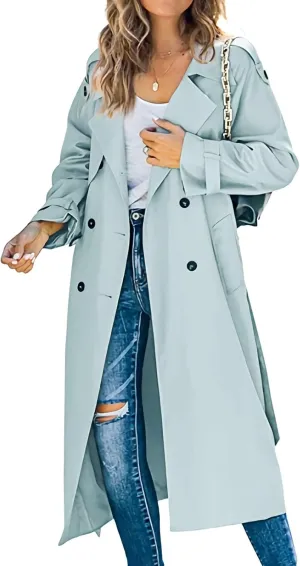 CHARTOU Women Trench Coat Mid Length Double Breasted Lightweight Jacket Windproof Long Duster Coat Overcoat