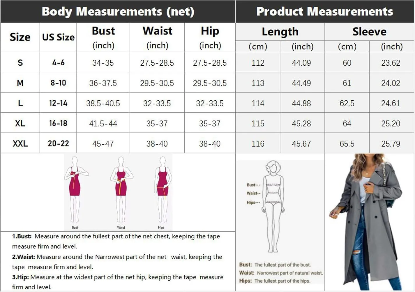 CHARTOU Women Trench Coat Mid Length Double Breasted Lightweight Jacket Windproof Long Duster Coat Overcoat