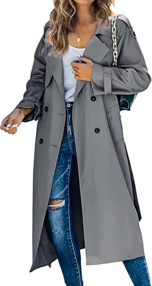 CHARTOU Women Trench Coat Mid Length Double Breasted Lightweight Jacket Windproof Long Duster Coat Overcoat
