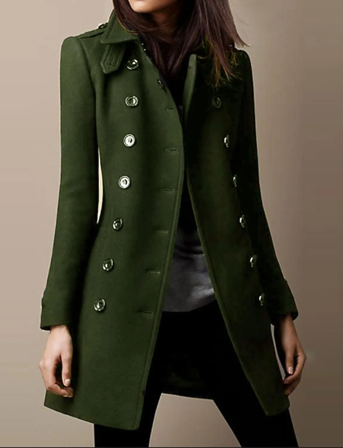 CHARTOU Women Winter Slim Double Breasted Wool Coat Jacket Peacoat Woolen Overcoat Blazers Mid Long Trench Coat