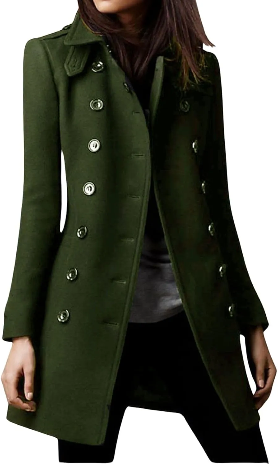 CHARTOU Women Winter Slim Double Breasted Wool Coat Jacket Peacoat Woolen Overcoat Blazers Mid Long Trench Coat