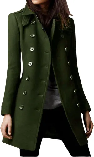 CHARTOU Women Winter Slim Double Breasted Wool Coat Jacket Peacoat Woolen Overcoat Blazers Mid Long Trench Coat
