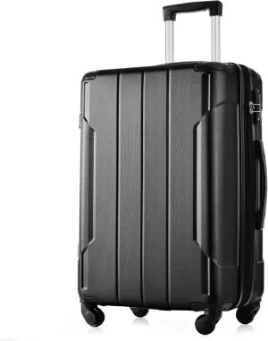 Checked Luggage Suitcases with Wheels Hard Shell Suitcase TSA Lock Lightweight Hard Shell Suitcase (black, 24-inch)