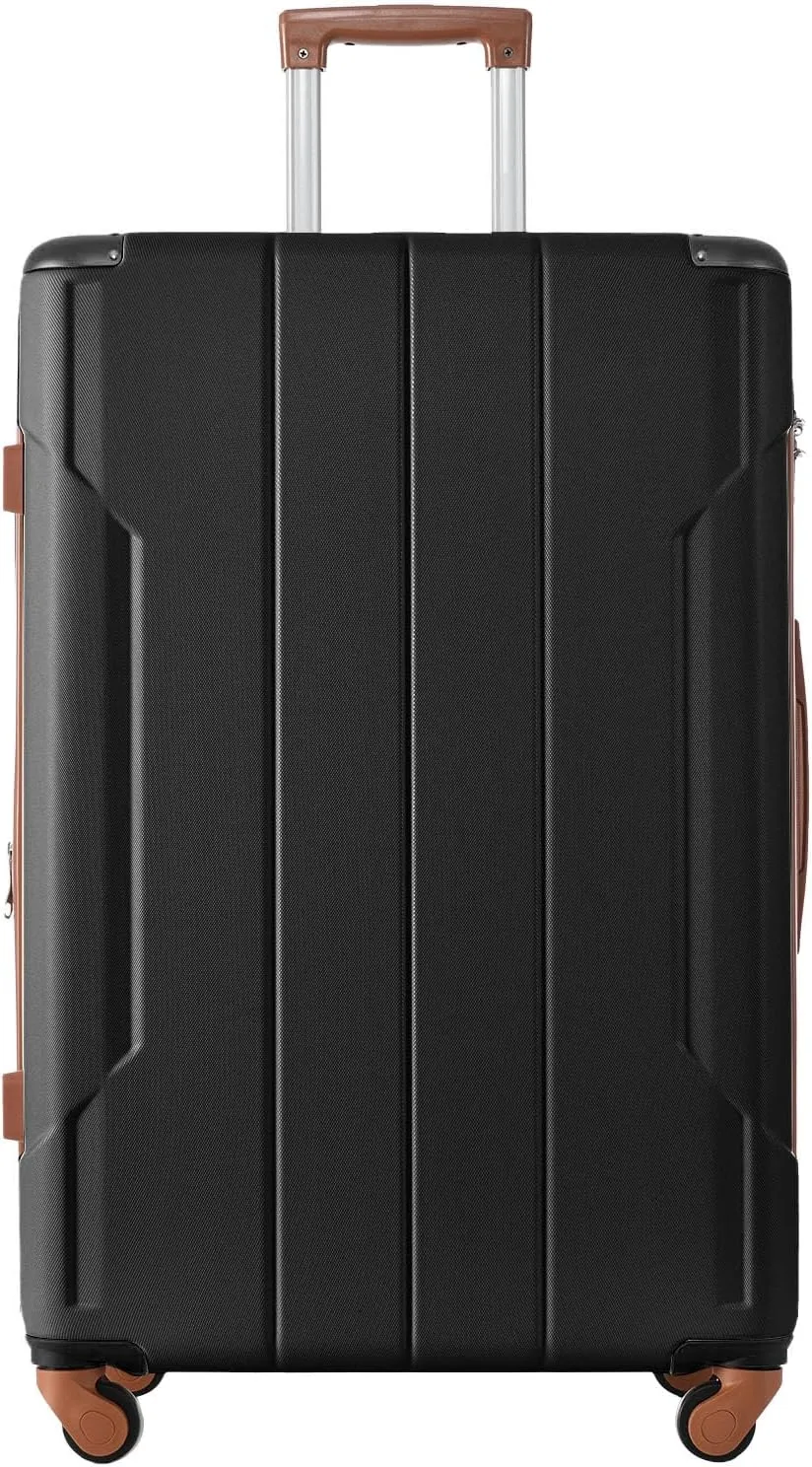 Checked Luggage Suitcases with Wheels Hard Shell Suitcase TSA Lock Lightweight Hard Shell Suitcase (black brown, 24-inch)