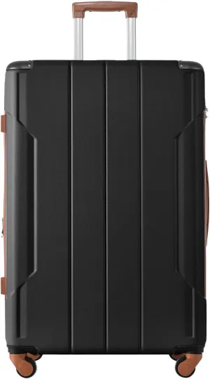 Checked Luggage Suitcases with Wheels Hard Shell Suitcase TSA Lock Lightweight Hard Shell Suitcase (black brown, 24-inch)