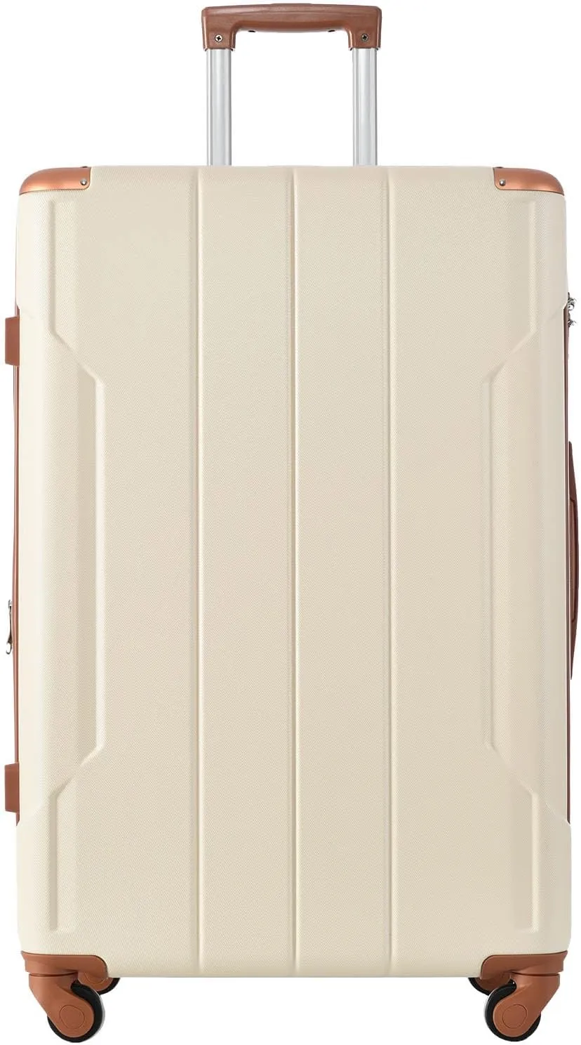 Checked Luggage Suitcases with Wheels Hard Shell Suitcase TSA Lock Lightweight Hard Shell Suitcase (brown white, 24-inch)