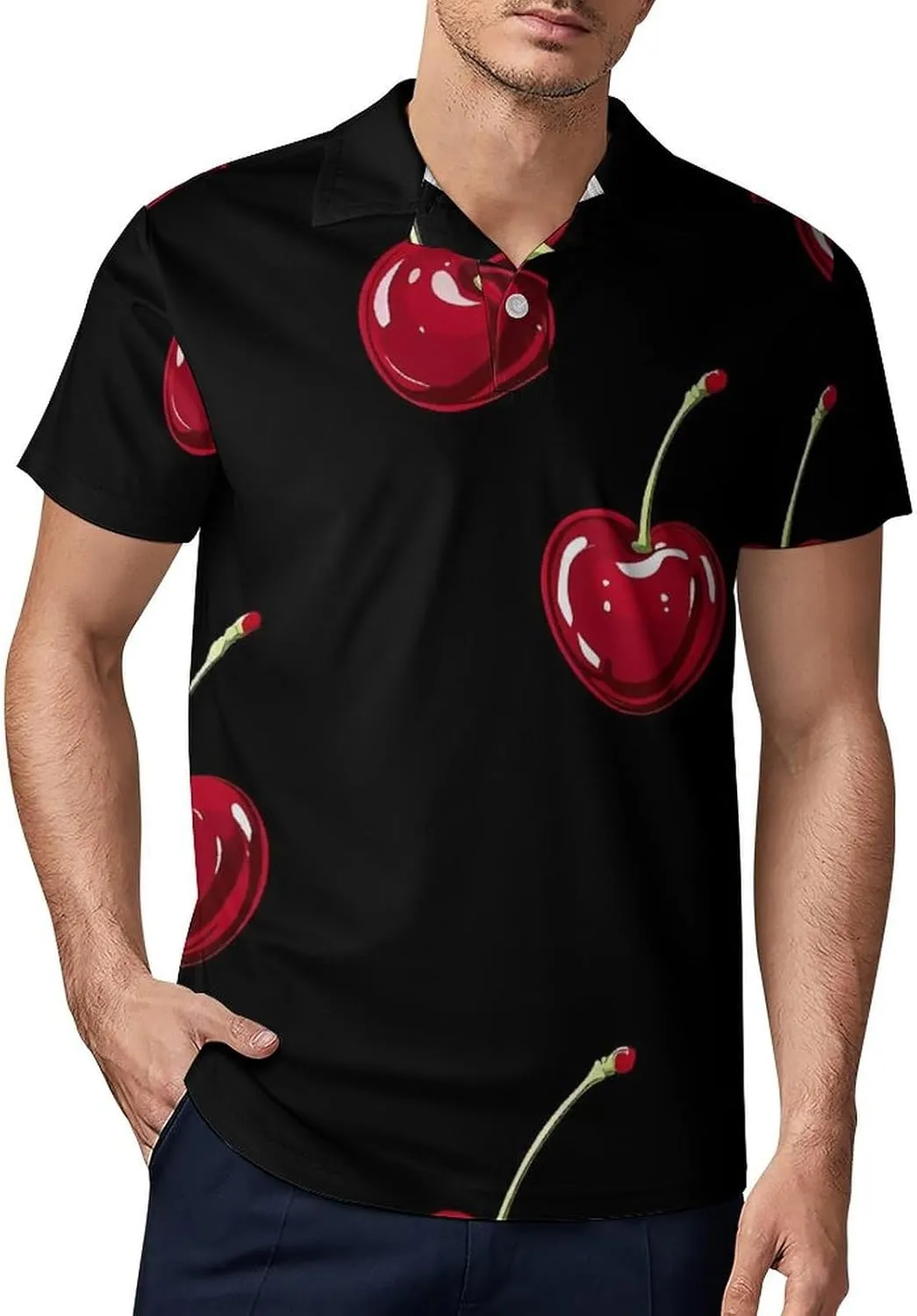 Cherry Pattern Men's Polo-Shirt Regular-Fit Short Sleeve Sports Quick Dry Golf Tennis T-Shirt