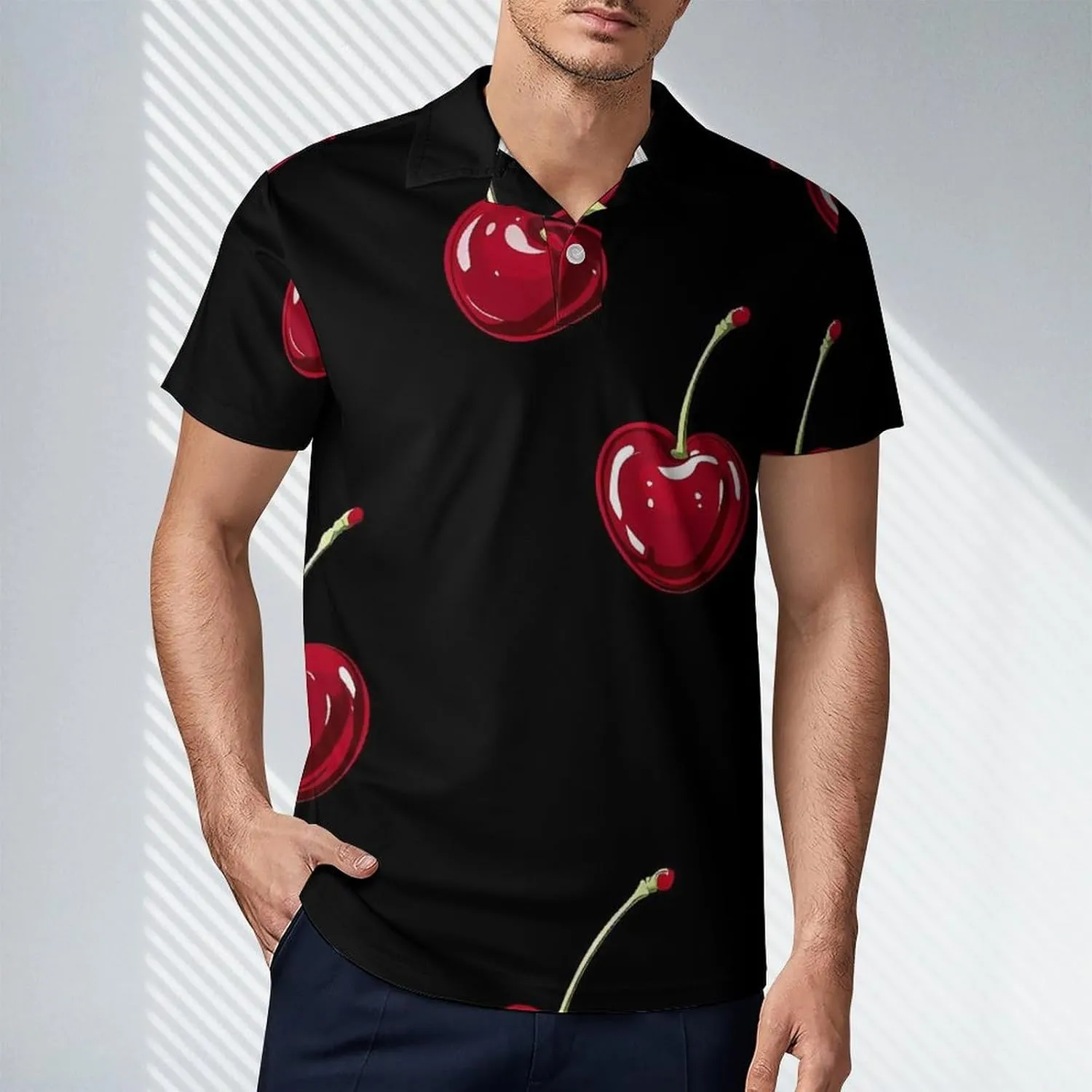 Cherry Pattern Men's Polo-Shirt Regular-Fit Short Sleeve Sports Quick Dry Golf Tennis T-Shirt