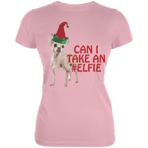 Christmas Puppy Selfie Pink Juniors Soft T-Shirt