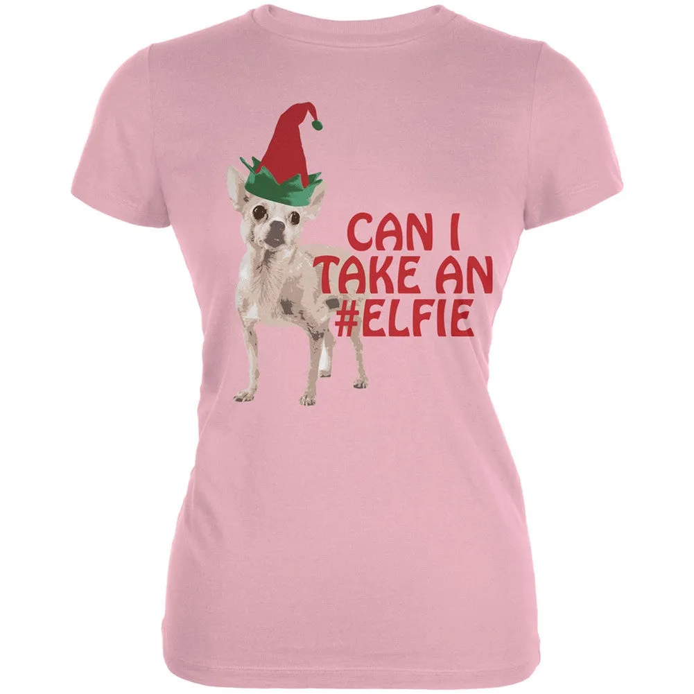 Christmas Puppy Selfie Pink Juniors Soft T-Shirt