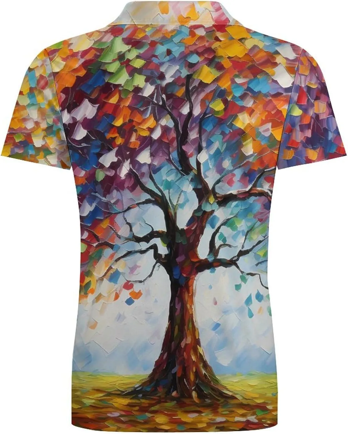 Colorful Tree Painting Men's Polo Shirt Short Sleeve Casual Athletic Quick Dry Golf T-Shirts